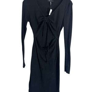 BCBG Paris Black Ribbed‎ Long Sleeve Cutout Mini Dress